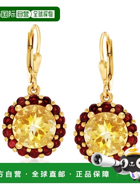 自营 Ross-Simons 18kt 金黄水晶和石榴石花朵吊式耳环 - 黄色 美