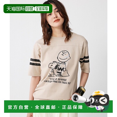 1h可退 日本直邮PEANUTS 女士别注复古足球T恤 稍显褪色印花设计
