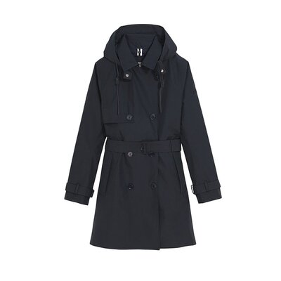 AIGLE/艾高23新款 女士海军蓝聚酯防水可拆帽系扣中款风衣