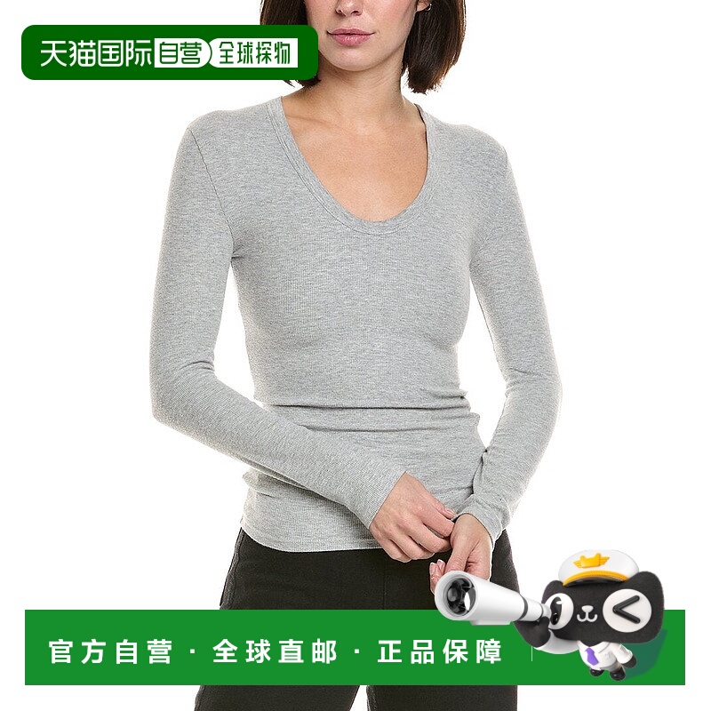 自营perfectwhitetee Rib Stripe Luxe U-Neck T-Shirt - grey 美