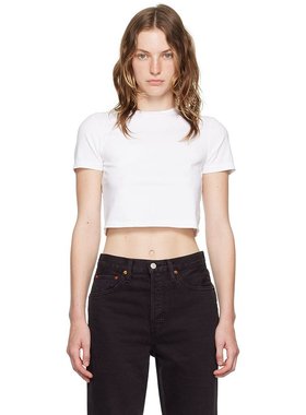 潮奢 RE DONE 女士 白色 Hanes 联名 Micro T 恤 13702WMICROT