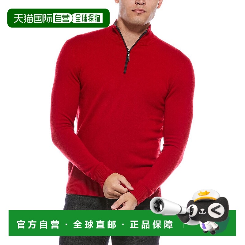 自营Quinn Cashmere 1/4-Zip Mock Neck Sweater - red 美国奥莱
