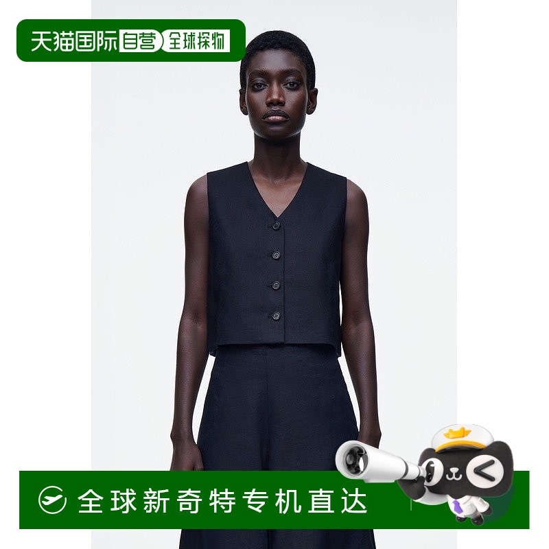 欧洲直邮COS 女士海军蓝亚麻背心新款深蓝色吊带同款