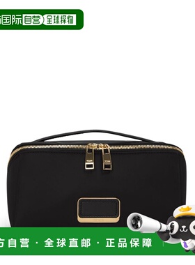 自营欧洲直邮Tumi途明 Voyageur女士黑色/金色尼龙双拉链化妆包