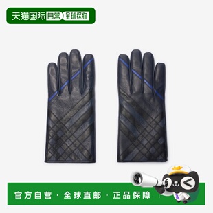 自营欧洲直邮Burberry博柏利 女士霓彩蓝羔羊皮格纹手套
