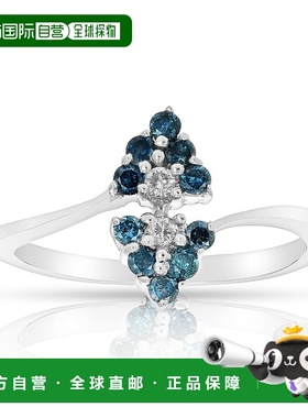 自营 vir jewels1/3 克拉蓝色钻石戒指时尚圆形 10K 白金 - 白色