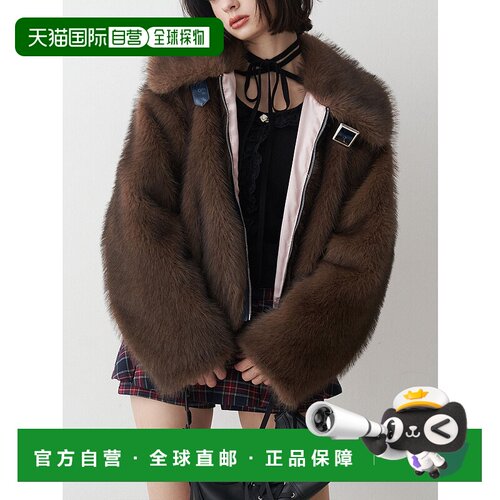 1h可退 日本直邮jouetie 女装 宽松加厚仿毛皮中长外套 半身腰带