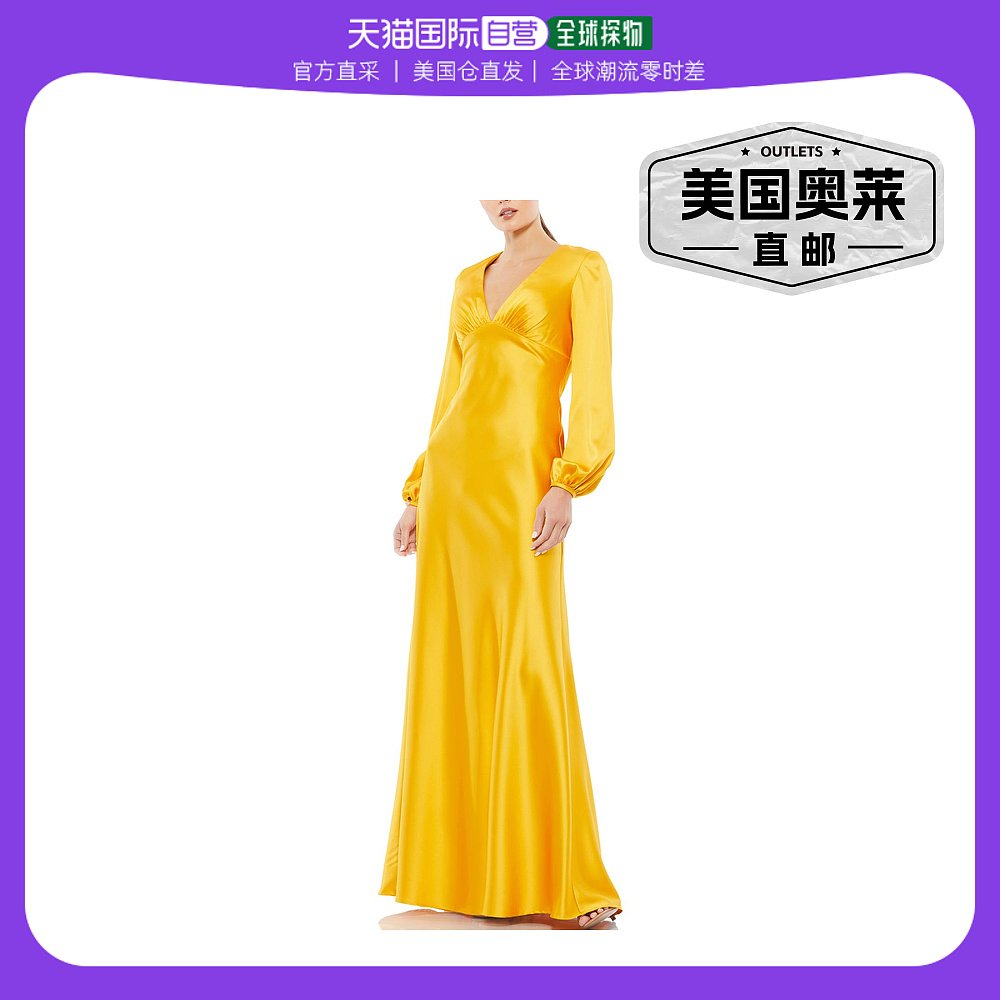 mac duggal女士 Satin Maxi Evening Dress marigold【美国奥莱