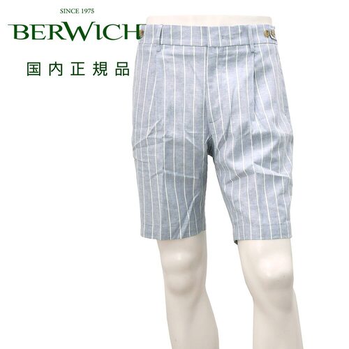日本直邮BERWICH BERTO J SHORT 男士条纹亚麻人造丝短裤 萨克斯