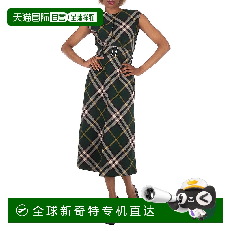 自营 Burberry无袖Nova格子图案Midi连衣裙-常春藤ip格子 【美国