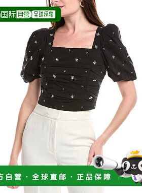 自营 endless rose无尽玫瑰装饰褶皱上衣-黑色 美国奥莱直发