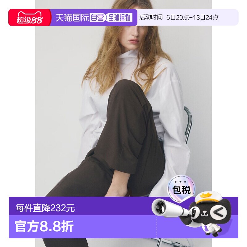 自营欧洲直邮Mango芒果 女士巧克力色绒面铆钉芭蕾平底鞋单鞋图片