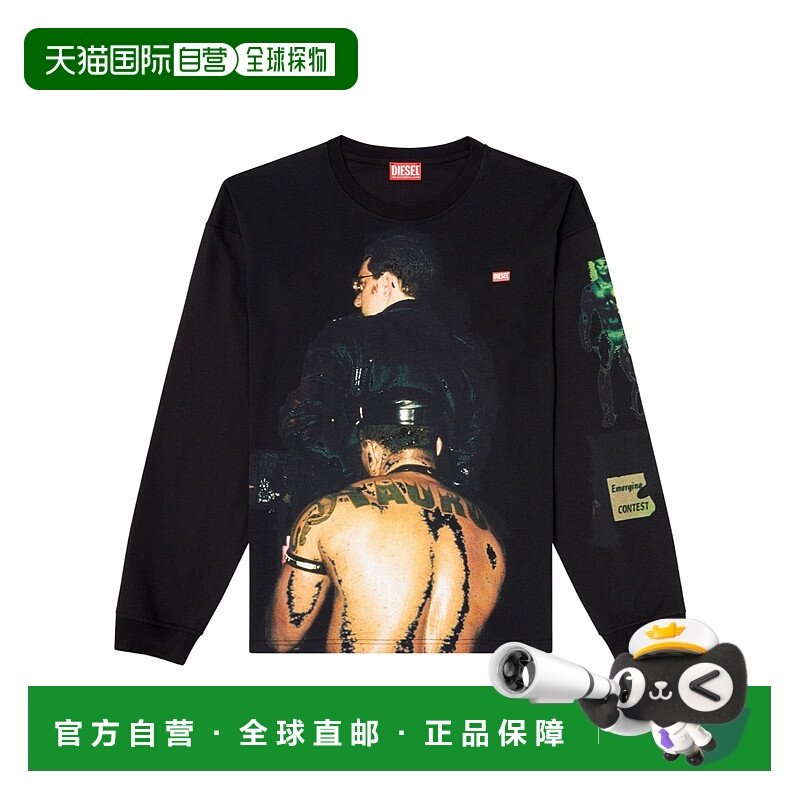 香港直邮DIESEL 男士T恤 P015620SPCK9XX AW2025 黑色 图案印花长