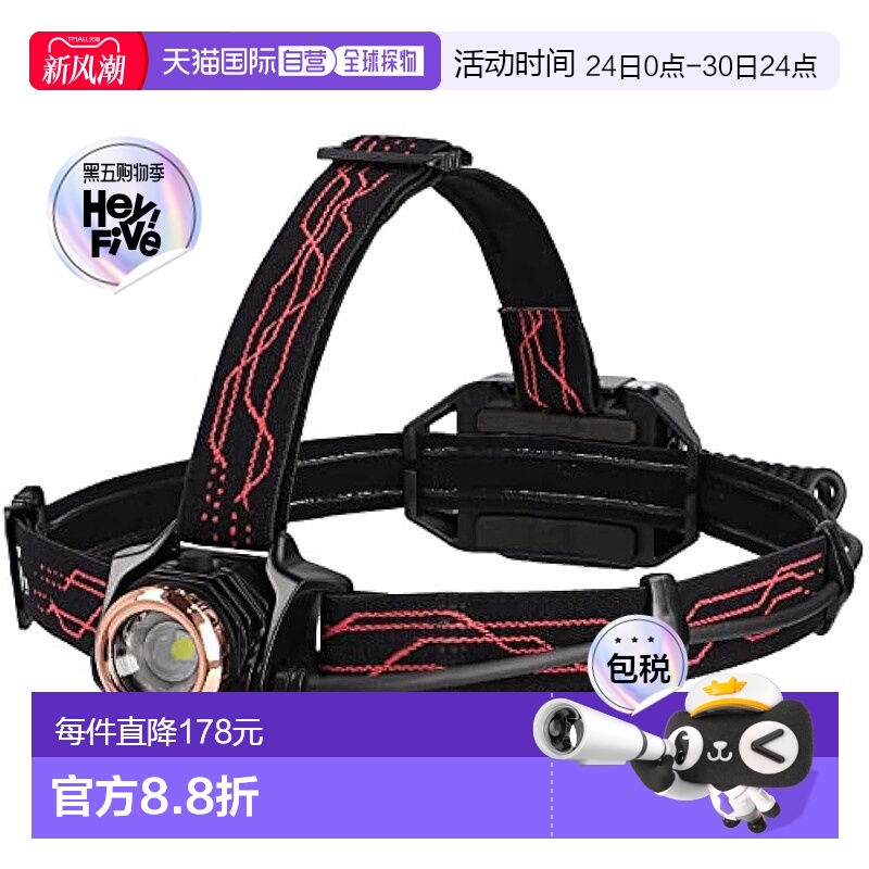 【日本直邮】GENTOS LED头灯USB充电 强力 450流明 防水GH-110RG