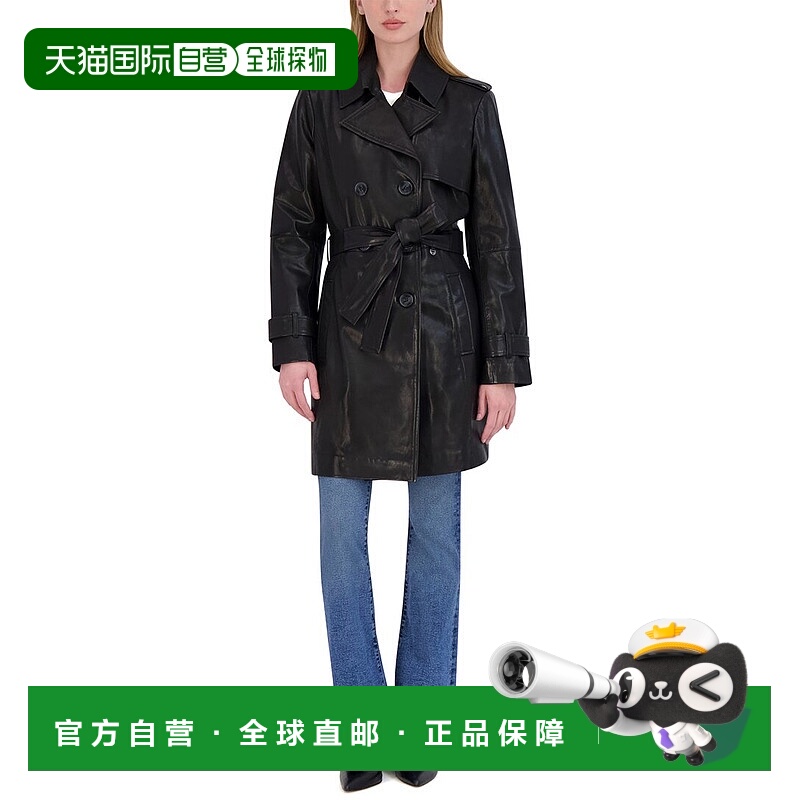 自营Tahari Natalie中号皮风衣-黑色 美国奥莱直发