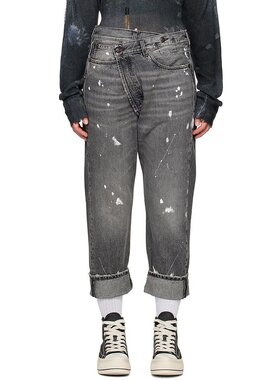 美国直邮R13 SSENSE 独家黑色交叉牛仔裤