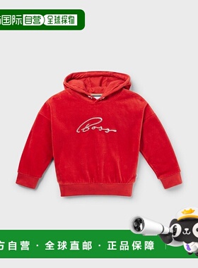 自营欧洲直邮HUGO BOSS雨果BOSS BLACK 儿童棉混纺天鹅绒连帽衫