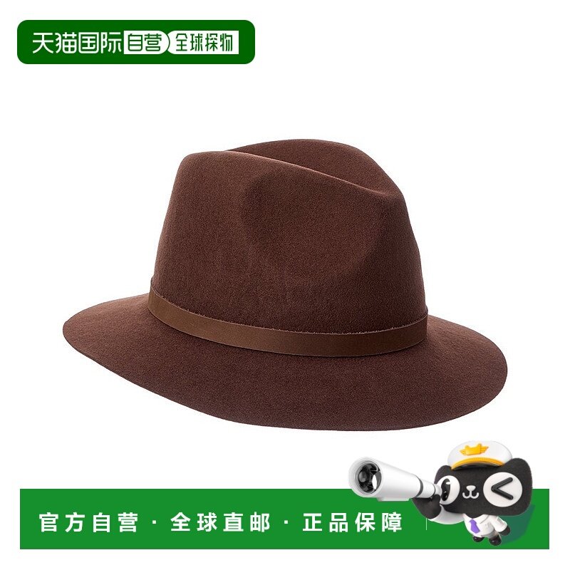自营Bruno Magli皮革表带羊毛Fedora-棕色 美国奥莱直发帽子