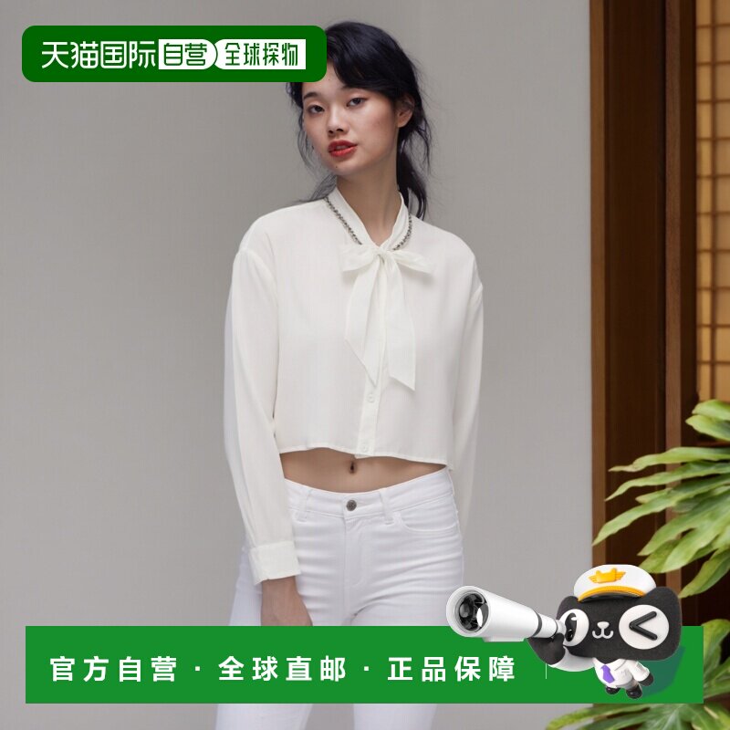 自营欧洲直邮Sandro 真丝短衬衫蝴蝶结长袖图片