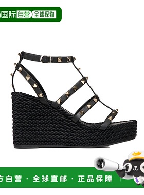 香港直邮VALENTINO 女士凉鞋 SW2S0F95BAE0NO CO 黑色 坡跟铆钉凉