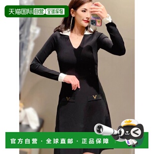 1h可退 香港直邮valentino 华伦天奴 女士 特 黑色针织长袖连衣裙