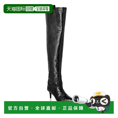 自营philipp pleinLow-Heel Overknee Boots Cocco Print - black