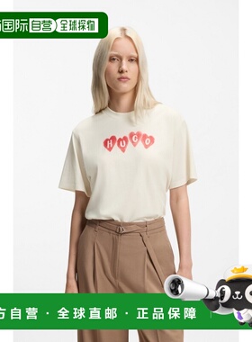 自营欧洲直邮Hugo Boss 女士白色棉logo标识短袖T恤