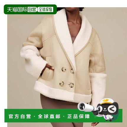 自营欧洲直邮UGG 24新款 女士米白色聚酯制双排扣双面人造羊皮毛