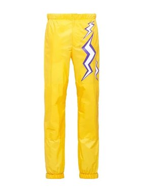 PRADA 男士休闲裤 SPH421VP8F0QF101 SS2023 黄色 徽标休闲裤