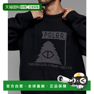 1h可退 日本直邮POLeR男装联名宽松版型罗纹圆领针织衫 大logo提