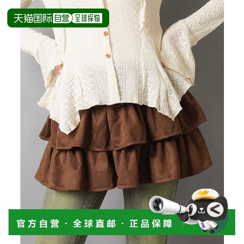 1h可退 日本直邮SPINNS 女装 仿麂皮荷叶边迷你裙 内搭安全裤 250