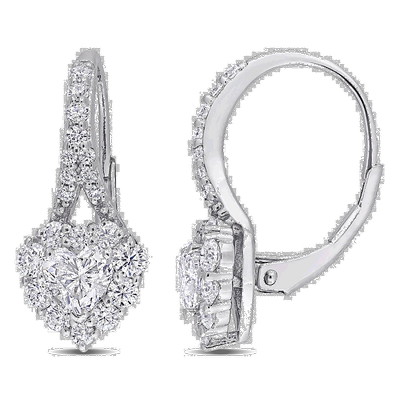 自营 Mimi & Max 2 克拉 DEW 莫桑石心形光环杠杆背耳环 925 纯银