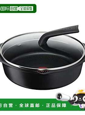【日本直邮】T Fal特福双耳锅 28cm IH煤气对应 付盖 黑 E25172
