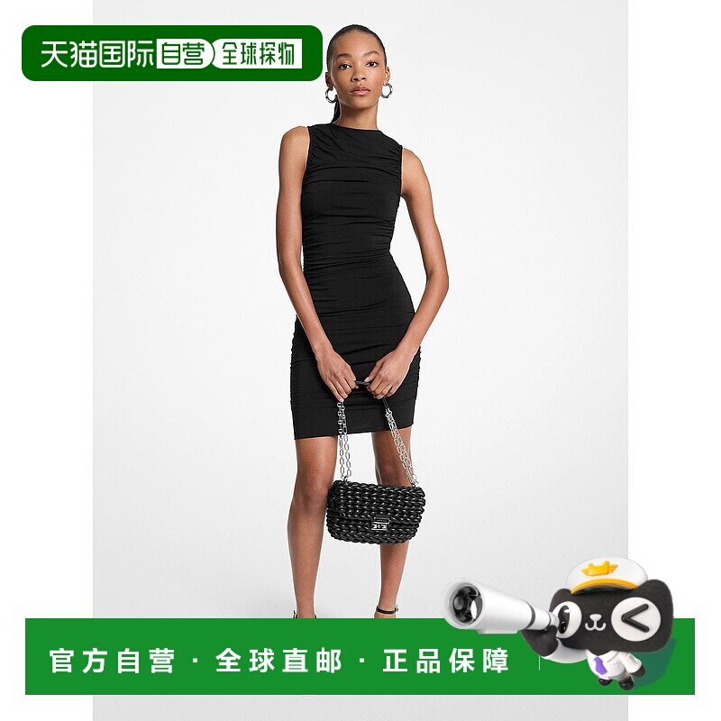 自营michael kors褶边弹力哑光针织迷你连衣裙-黑色 美国奥莱直发