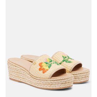 女士 华伦天奴 Bribri 潮奢 拉菲草编织麻底坡跟鞋 Valentino