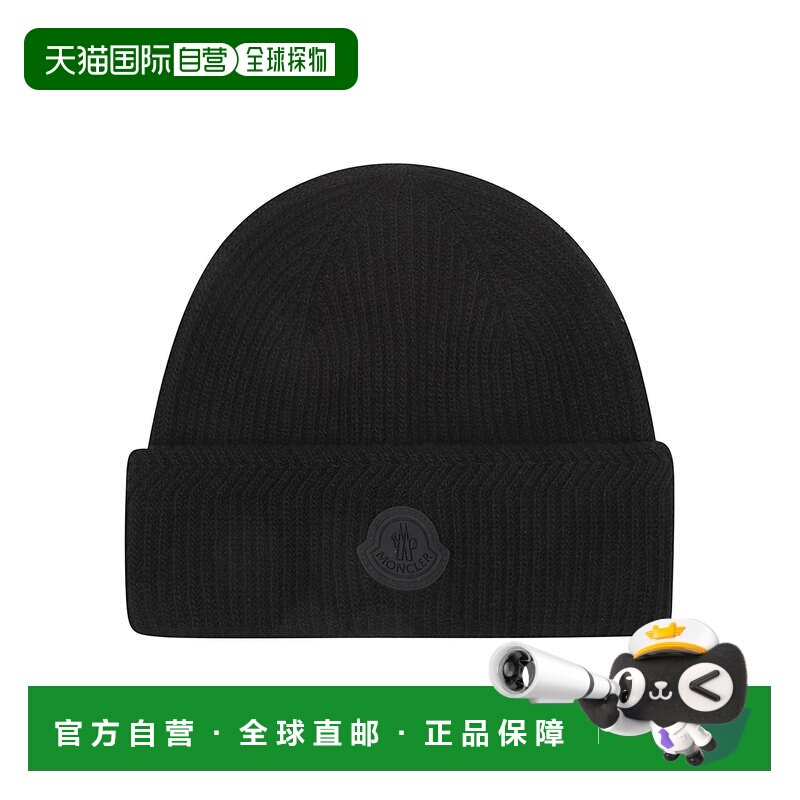 自营moncler罗纹针织羊毛-羊绒徽标补丁无饰物-黑色 美国奥莱直发