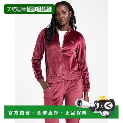 自营 guessEco Janess 徽标带丝绒夹克 - 神秘酒红色 美国奥莱直