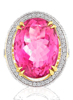 自营ross-simons罗斯-西蒙斯粉红黄玉和 . 14kt 黄金钻石戒指 -