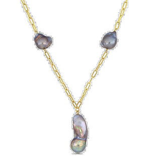 自营 mimi & max13-15 毫米灰色养殖淡水巴洛克珍珠套索项链 18k