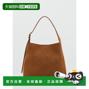 自营欧洲直邮Mango芒果 女士棕色大号绒面革手提包