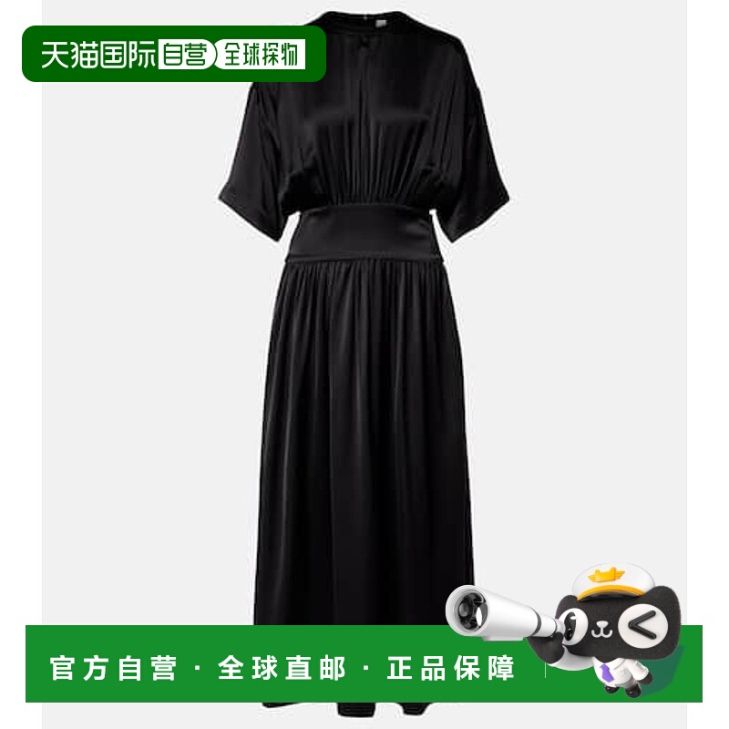 香港直邮toteme 女士 真丝棉质缎面T恤式连衣裙 black黑色 舒适时