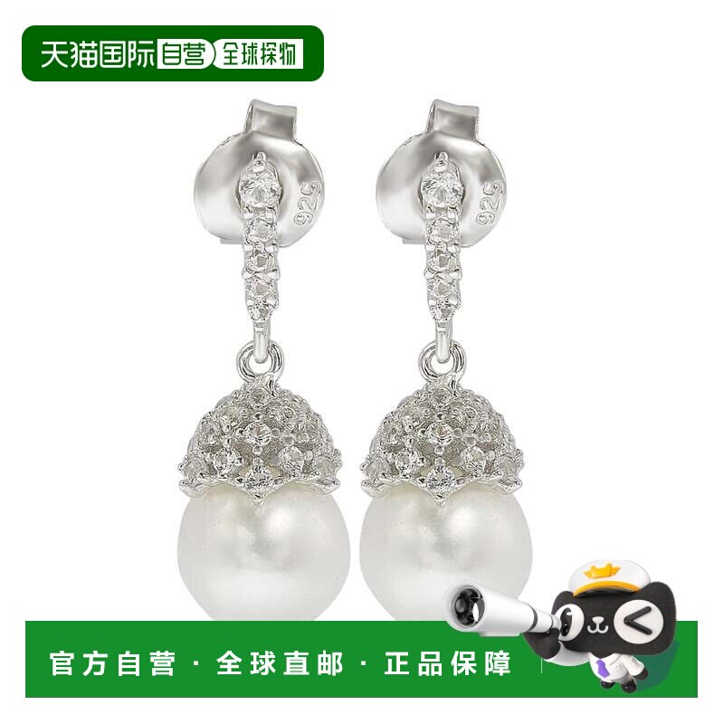 自营Suzy Levian 纯银珍珠和白色蓝宝石皇冠耳环 - 白色 美国奥莱图片