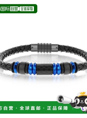 自营blackjack蓝色不锈钢配黑色碳纤维真皮手链 - 蓝色 美国奥莱