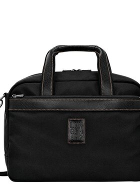 LONGCHAMP珑骧 女士黑色涤纶帆布牛皮饰边小号旅行包