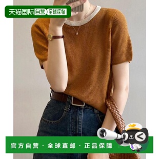 A10224s4针织衫 1h可退 拼色罗纹针织上衣 女士短袖 日本直邮Alum