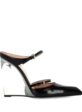 GUCCI 女士高跟鞋 827856CLG001000 SS2025 黑色 坡跟穆勒鞋