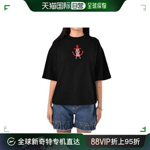 T恤黑色棉质字母徽标锚精品宽松印花圆领 香港直邮Msgm女士短袖