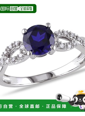 自营 mimi & max1/10 CT TW 10K 白金钻石和人造蓝色蓝宝石订婚戒