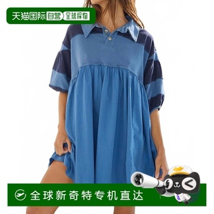 自营 美国奥莱直 bucketlist牛仔蓝色橄榄球迷你连衣裙 牛仔蓝色