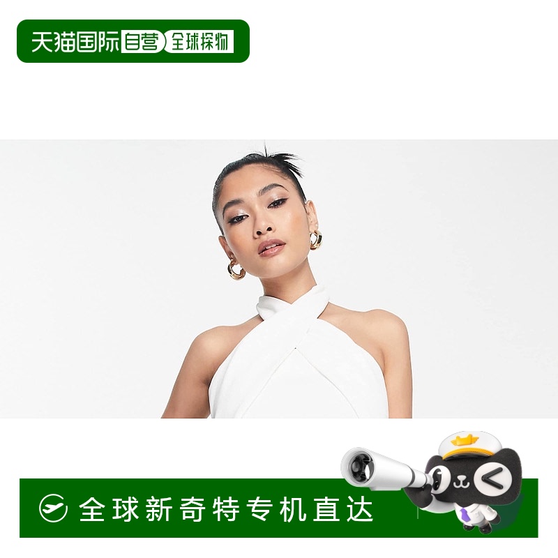 1h可退 香港直邮潮奢 ASOS 女士 设计挂脖迷你织纹绉纱连衣裙